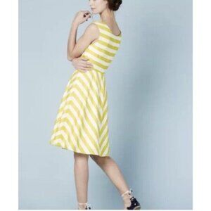 Boden Sz US 12L Swishy Mara Flare Dress Yellow White Striped Lined